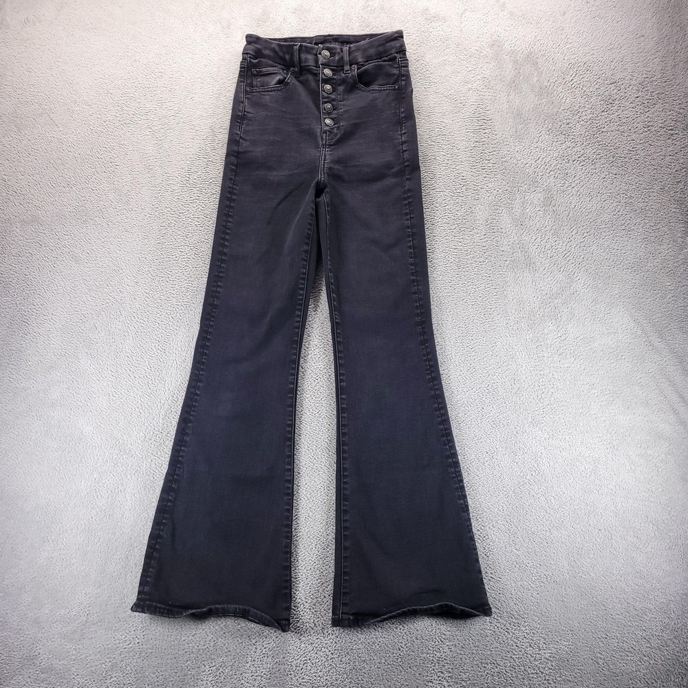 American Eagle Jeans Womens 2 Black Highest Rise Flare Button Fly Stretch Denim